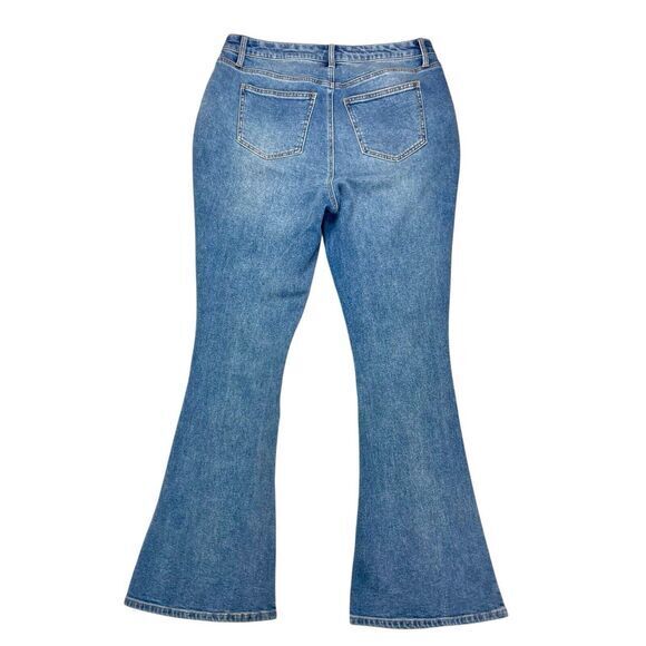 Arula High-Rise Jeans Sz 10 Blue Distressed Split Flare Leg Smart Casual Denim - Picture 6 of 15